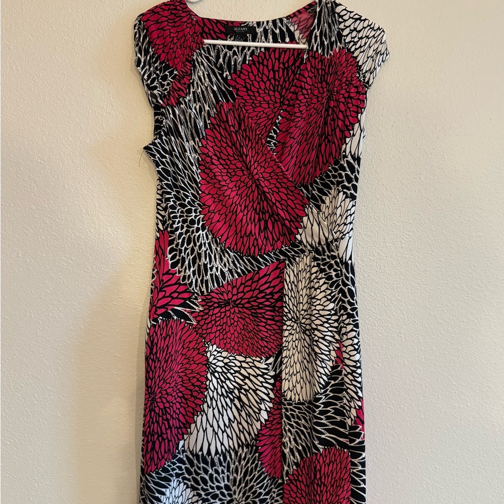 Alfani Pink and Black Abstract Midi Dress